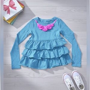 Girls Striped Ruffle Long Sleeve Tee